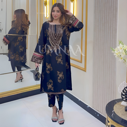 UA-34 Printed Embroidered Winter Dhanak 2 Pc Dress | Ready to wear | UMNAA
