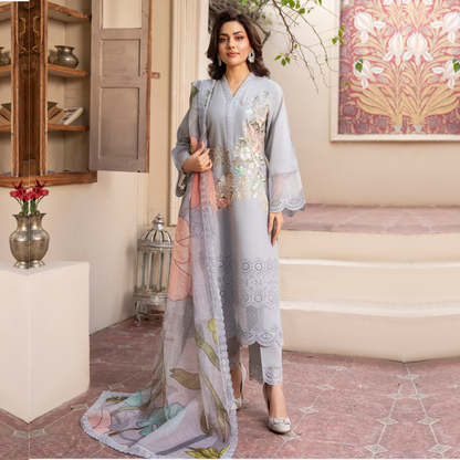 UKC-16 Embroidered Cambric Cotton Ready to Wear 3 Pc - Karma Collection