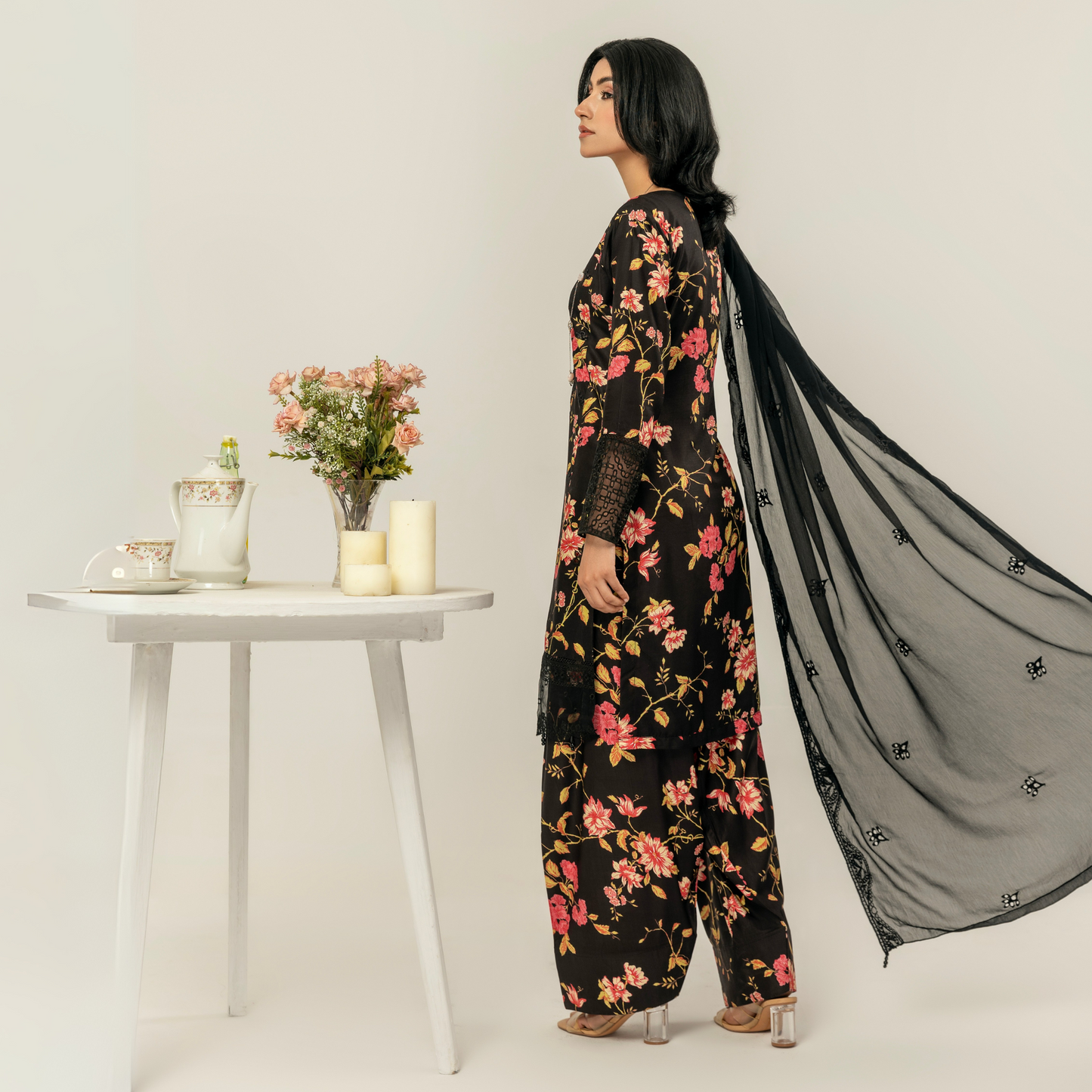 UMS-10 Floral Printed Embroidered Linen | 3 Pc | Ready-to-wear Dress - Simrans