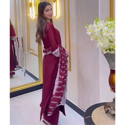 UA-47 Embroidered Linen with Chiffon Duppata Pc Dress | Ready to wear | UMNAA