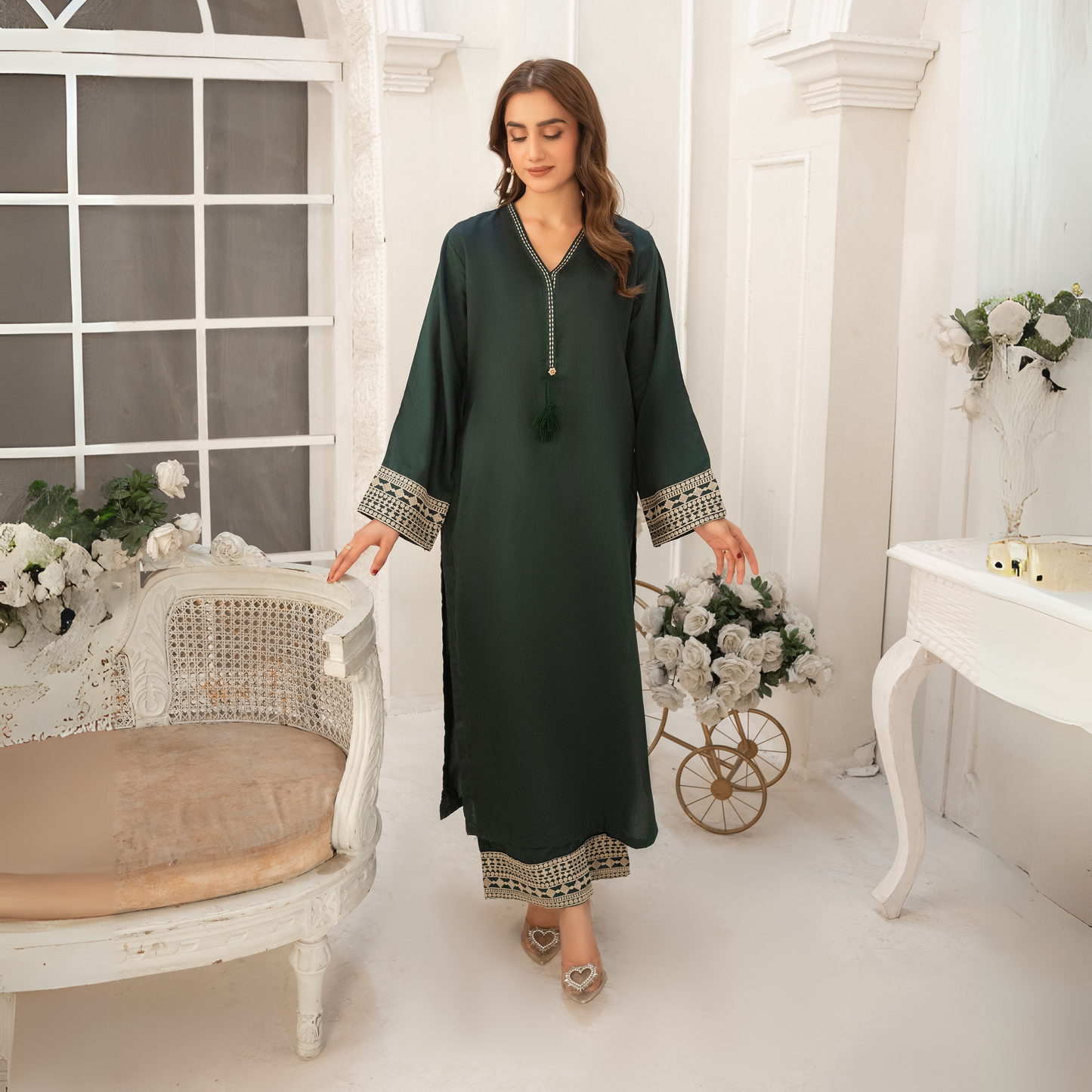 Embroidered Viscose Linen  2 Pc Pakistani Co Ord Set Dress | Ready to wear | UMNAA