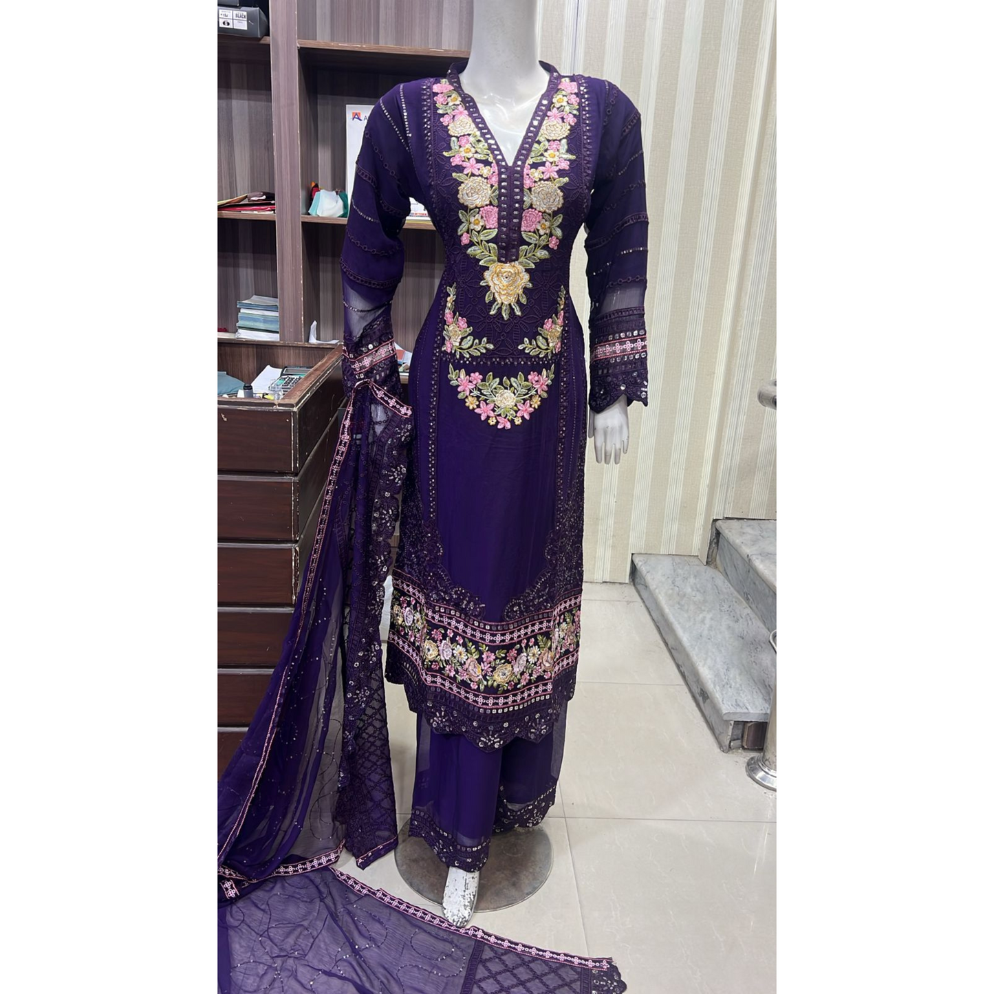 UA-52 3 Pc Luxury mother daughter Embroidered Chiffon Collection- Umnaa