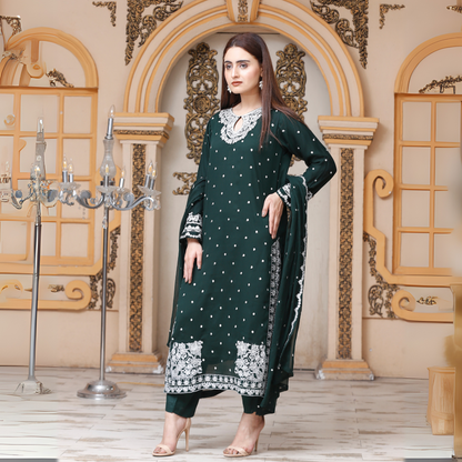 UA-54 3Pc Luxury Embroidered Chiffon Dress with Chiffon Dupatta 3 Pc |Ready to Wear| Umnaa