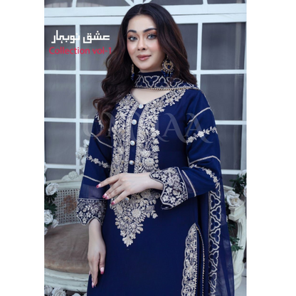 UA-59 3 Pc Luxury mother daughter Embroidered Chiffon Collection- Umnaa