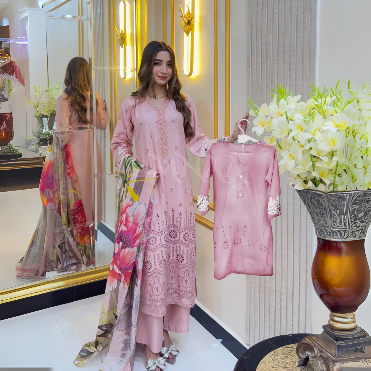 3 Pc Luxury mother daughter Embroidered Linen Collection-UMNAA