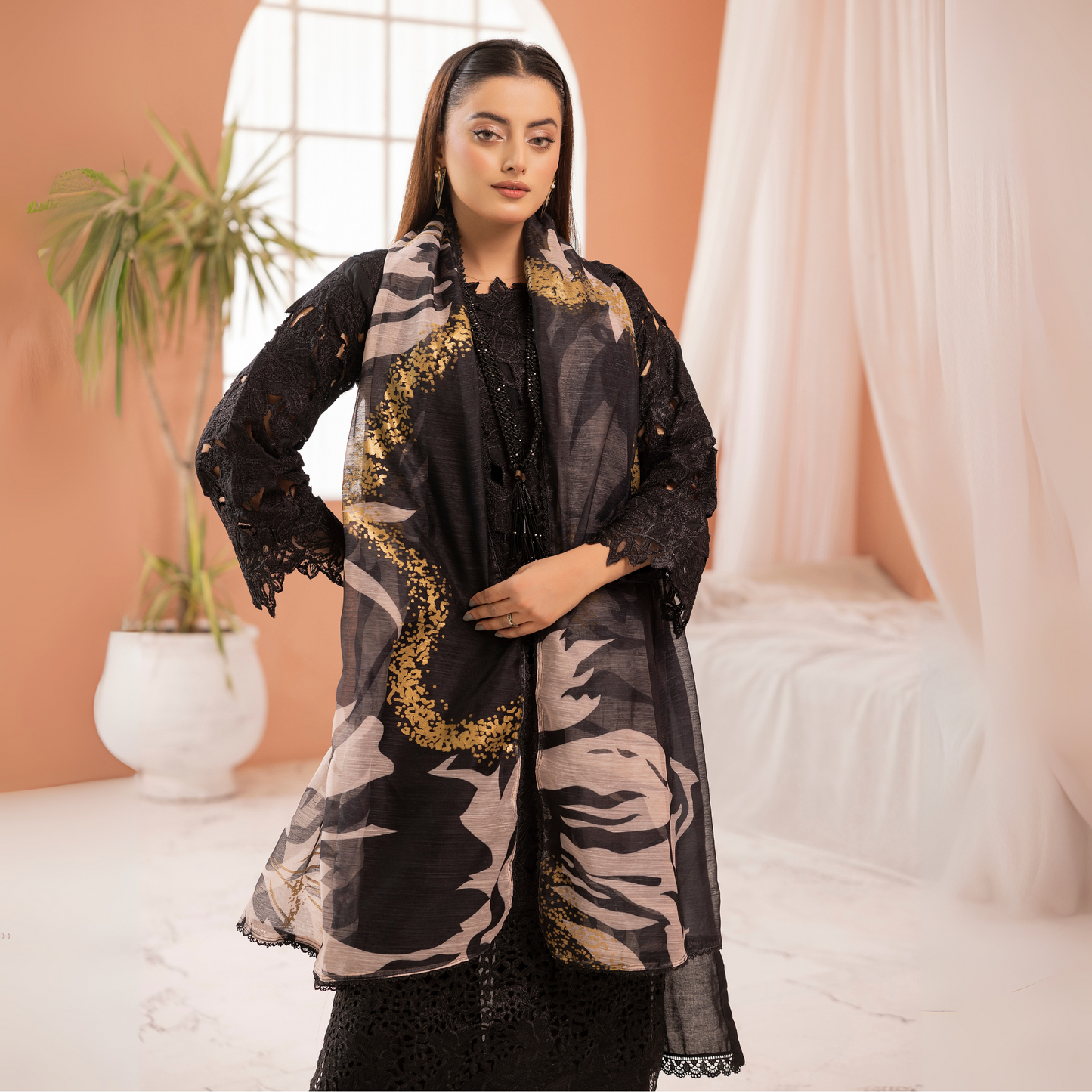 UMS-16 3 Pc Chikenkari Cambric Cotton Ready to Wear Dress | Simrans
