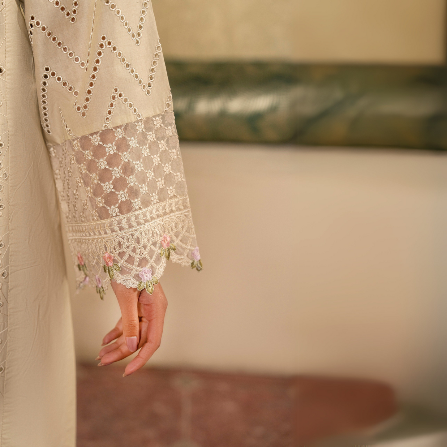 UKC-26 Embroidered Chikenkari Cambric Cotton Ready to Wear 3 Pc - Karma Collection