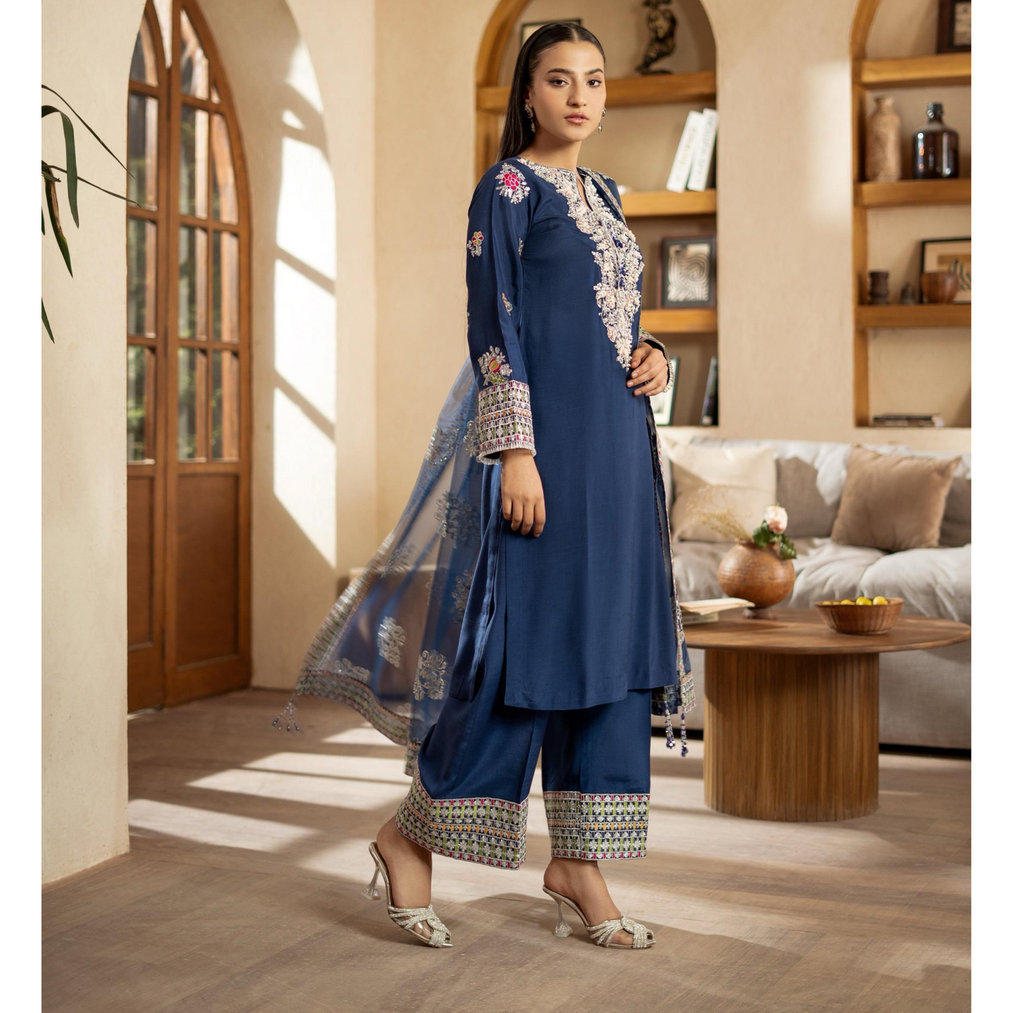 3 Pc Embroidered Raw Silk Farshi Shalwar kameez Pakistani Dress | Ready to wear | Raniya.h URA-14