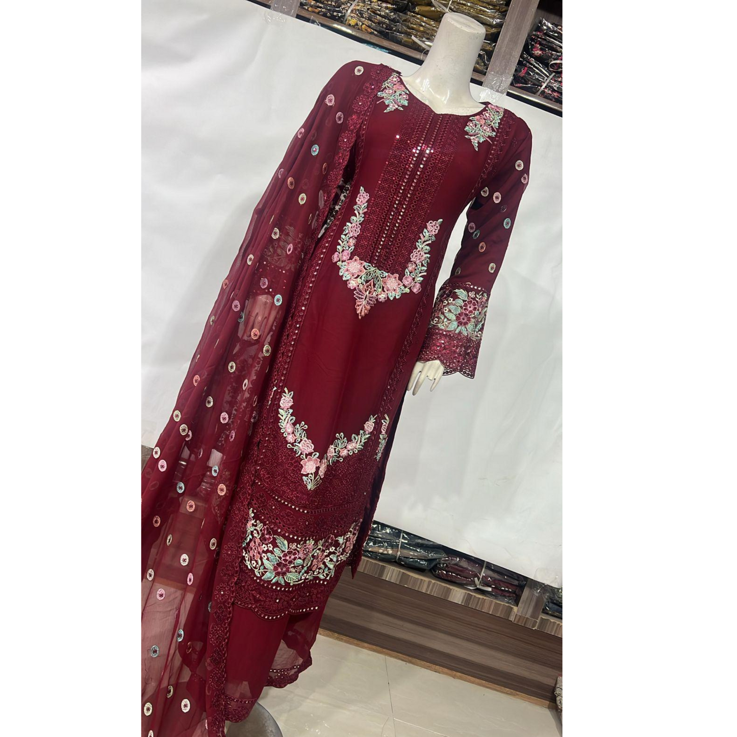 UA-65 3 Pc Luxury Embroidered Chiffon Collection- Umnaa
