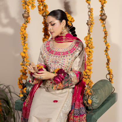 KC-1432 Embroidered Cambric Cotton Dress Ready to Wear 3 Pc - Karma Collection