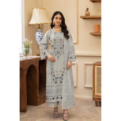 KC-1434 Embroidered Chikenkari Cambric Cotton Dress Ready to Wear 3 Pc - Karma Collection