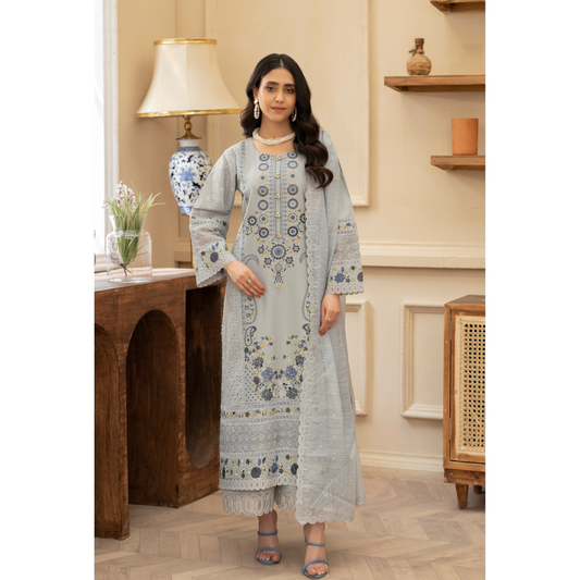 KC-1434 Embroidered Chikenkari Cambric Cotton Dress Ready to Wear 3 Pc - Karma Collection