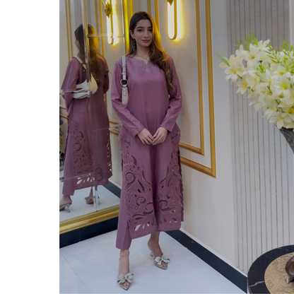 UA-67 (Muave Pink) Embroidered Cambric Cotton 2 Pc Pakistani Dress | UMNAA