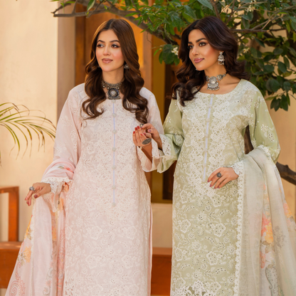 KC-1443 Embroidered Chikankari Cambric Cotton Dress Ready to Wear 3 Pc - Karma Collection