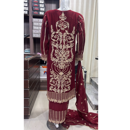 U-73 3 Pc women's Embroidered Chiffon salwar kameez Pakistani Indian fashion Traditional Womenswear Festive collection-UMNAA