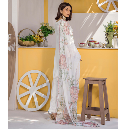 Floral Embroidered Viscose Linen 3 Pc Pakistani Dress | Ready to wear | Traditional Thread