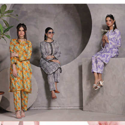 2 Pc Ready to wear Printed Lawn Co-Ords Dress - Saphron