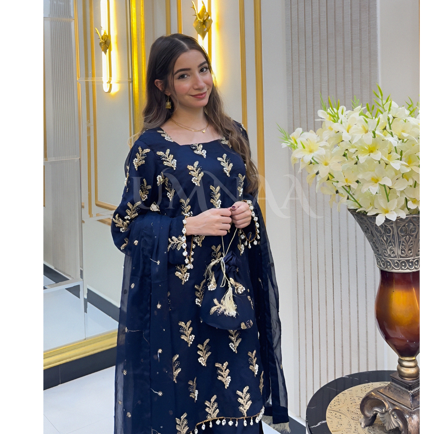 Embroidered Chiffon Luxury Trendy Farshi Shalwar with Potli Festive Collection- Umnaa
