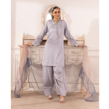 UMS-22 3 Pc trendy Farshi Shalwar Viscose Linen Collection | Ready to Wear | Simrans