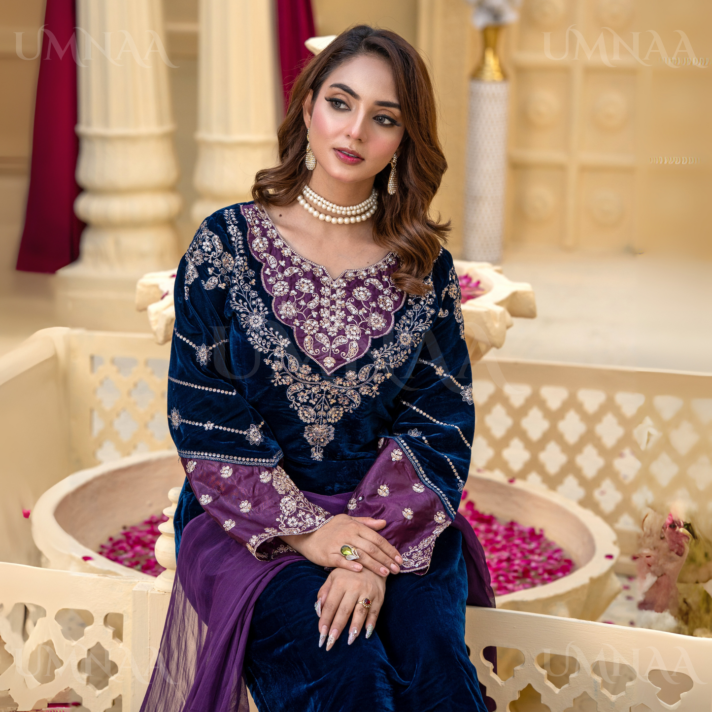 UA-113 Luxury Festive Embroidered Velvet  Winter Collection by Umnaa
