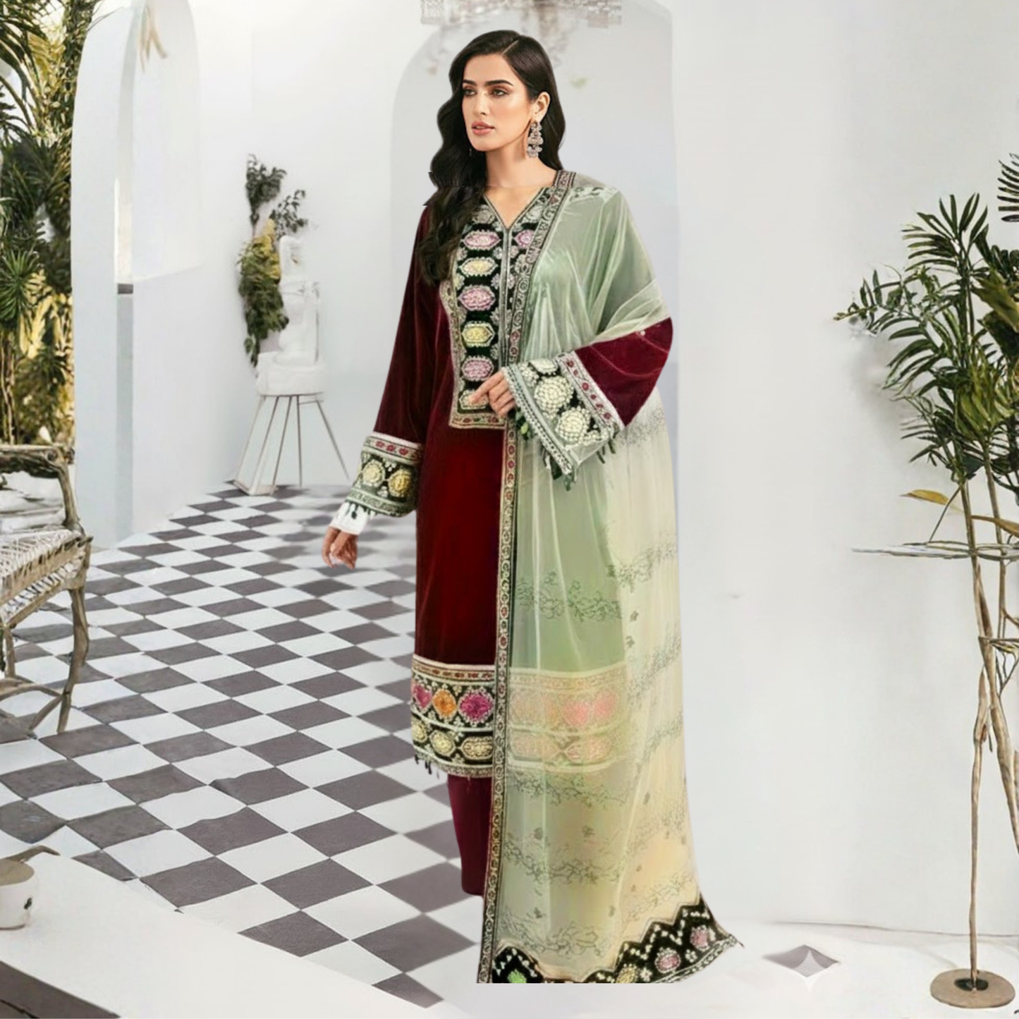 UA-142 Embroidered Luxury Velvet Collection by Umnaa | Asian clothes