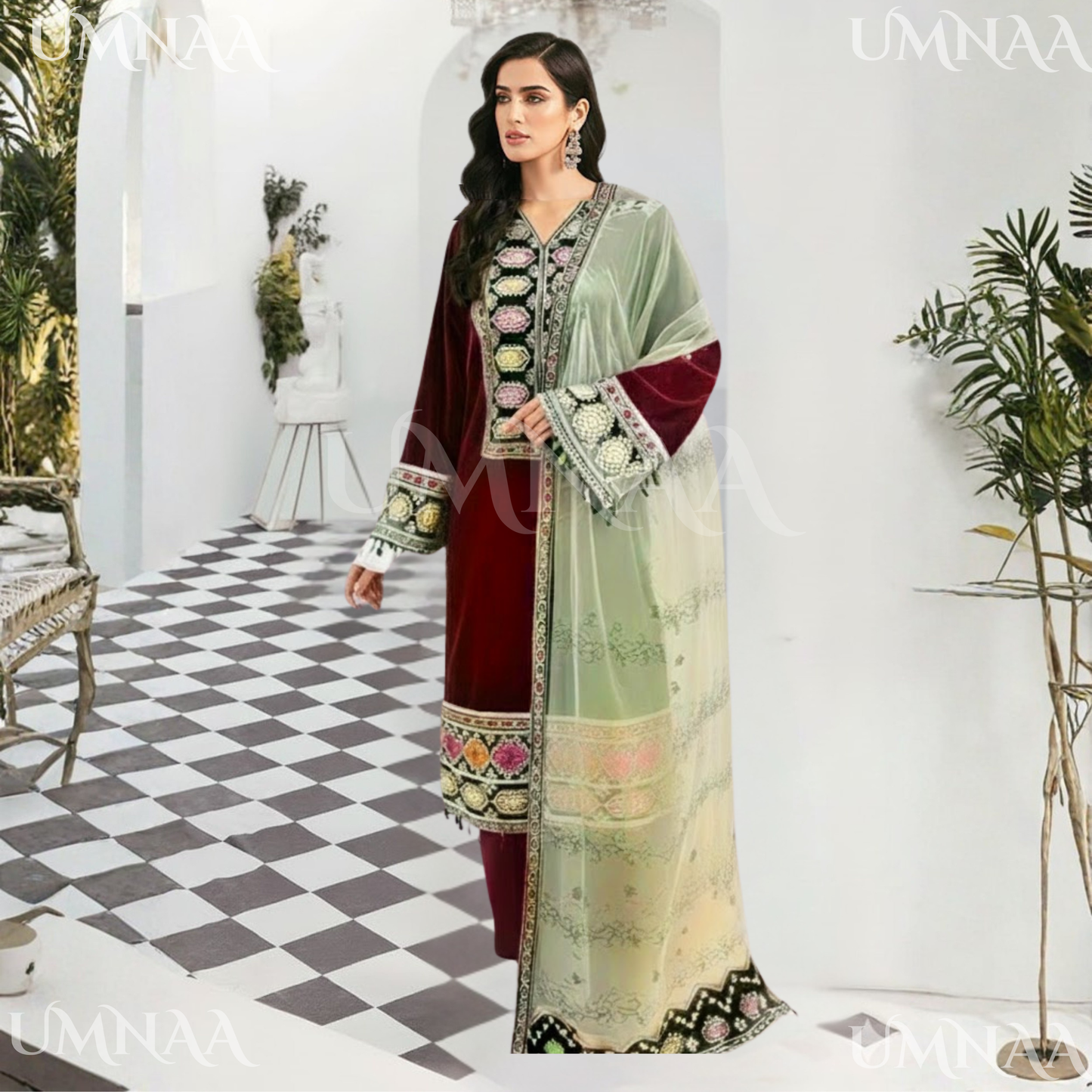 UA-142 Embroidered Luxury Velvet Collection by Umnaa | Asian clothes