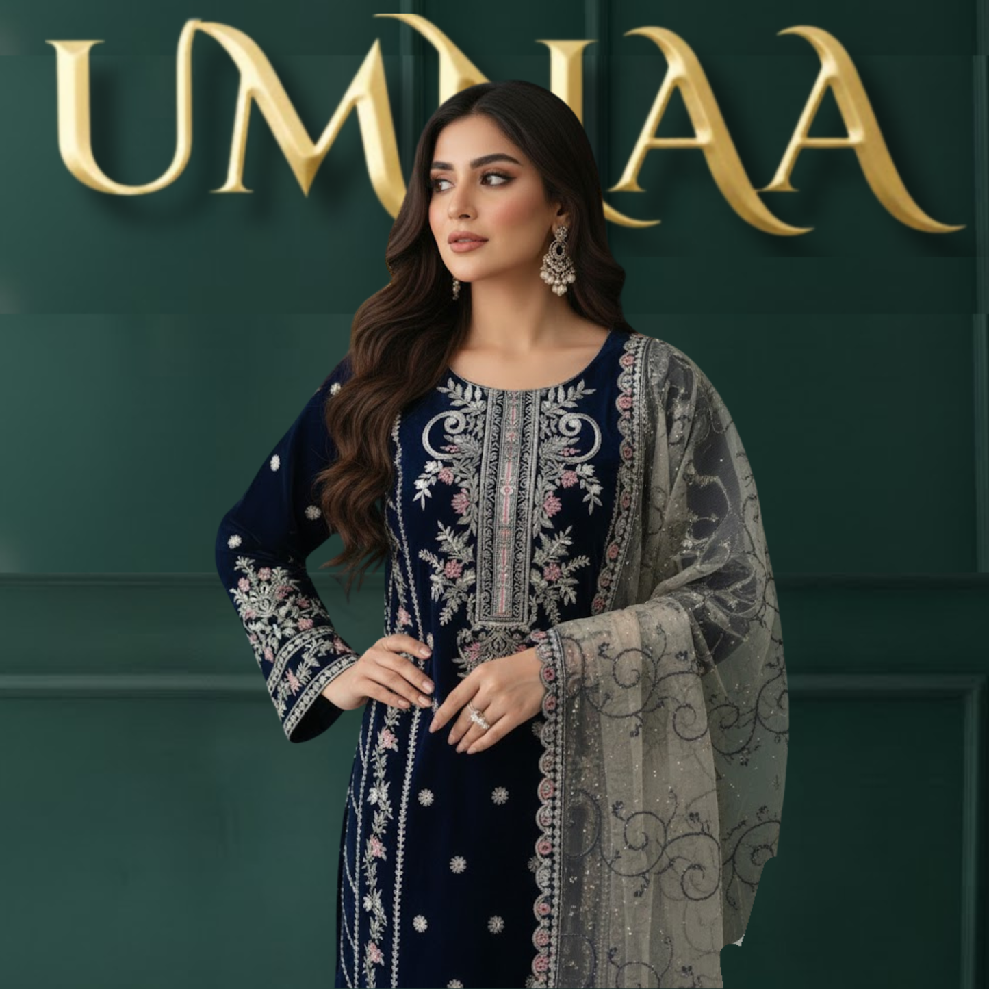 UA-150 Embroidered Luxury Velvet Collection by Umnaa | Asian clothes