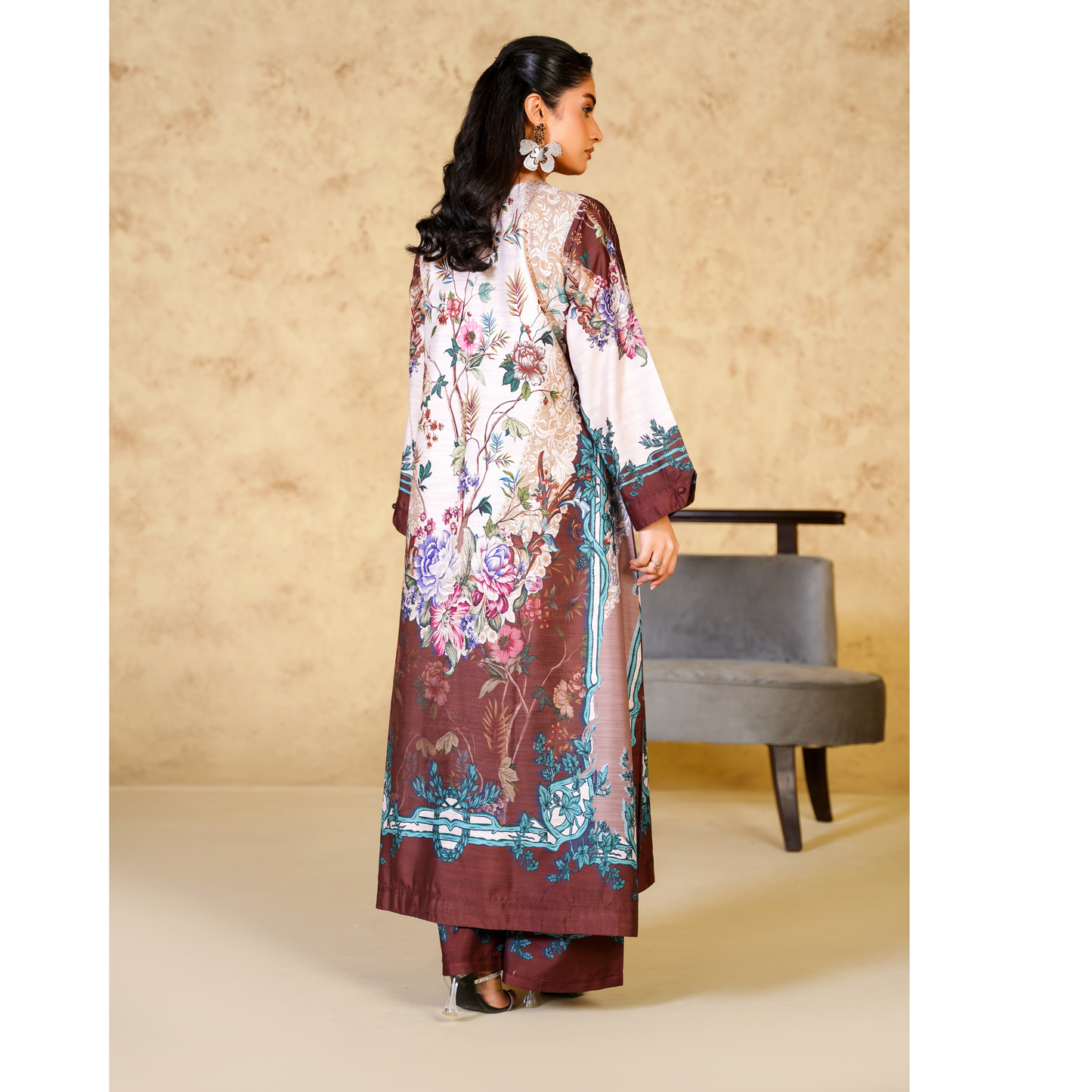 UA-157 Printed Slub Khaddar Kaftan Co-Ord Set | Winter 2 Piece Outfit