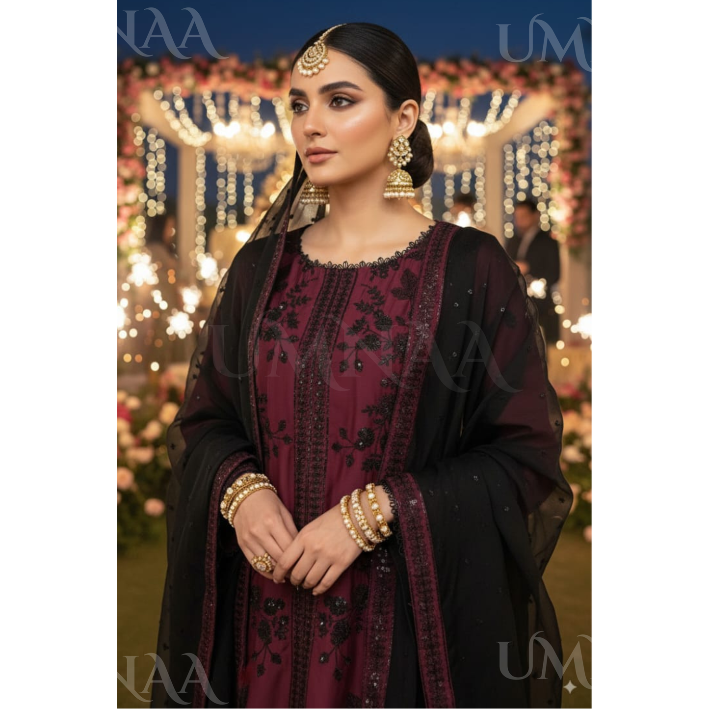 UA-158 Embroidered Slub Linen Farshi Shalwar dress by umnaa