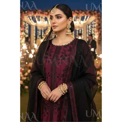UA-158 Embroidered Slub Linen Farshi Shalwar dress by umnaa