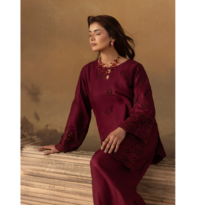 UMS-50 "Luxkari" Linen Chikenkari Co-Ords 2 pc Set by Simrans