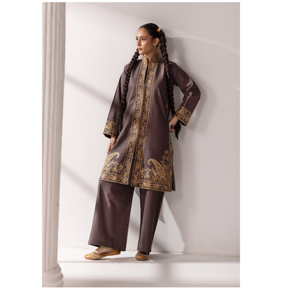UMS-51 Maria.B inspired Embroidered Khaddar Jacket style dress with chiffon Duppatta by Simrans
