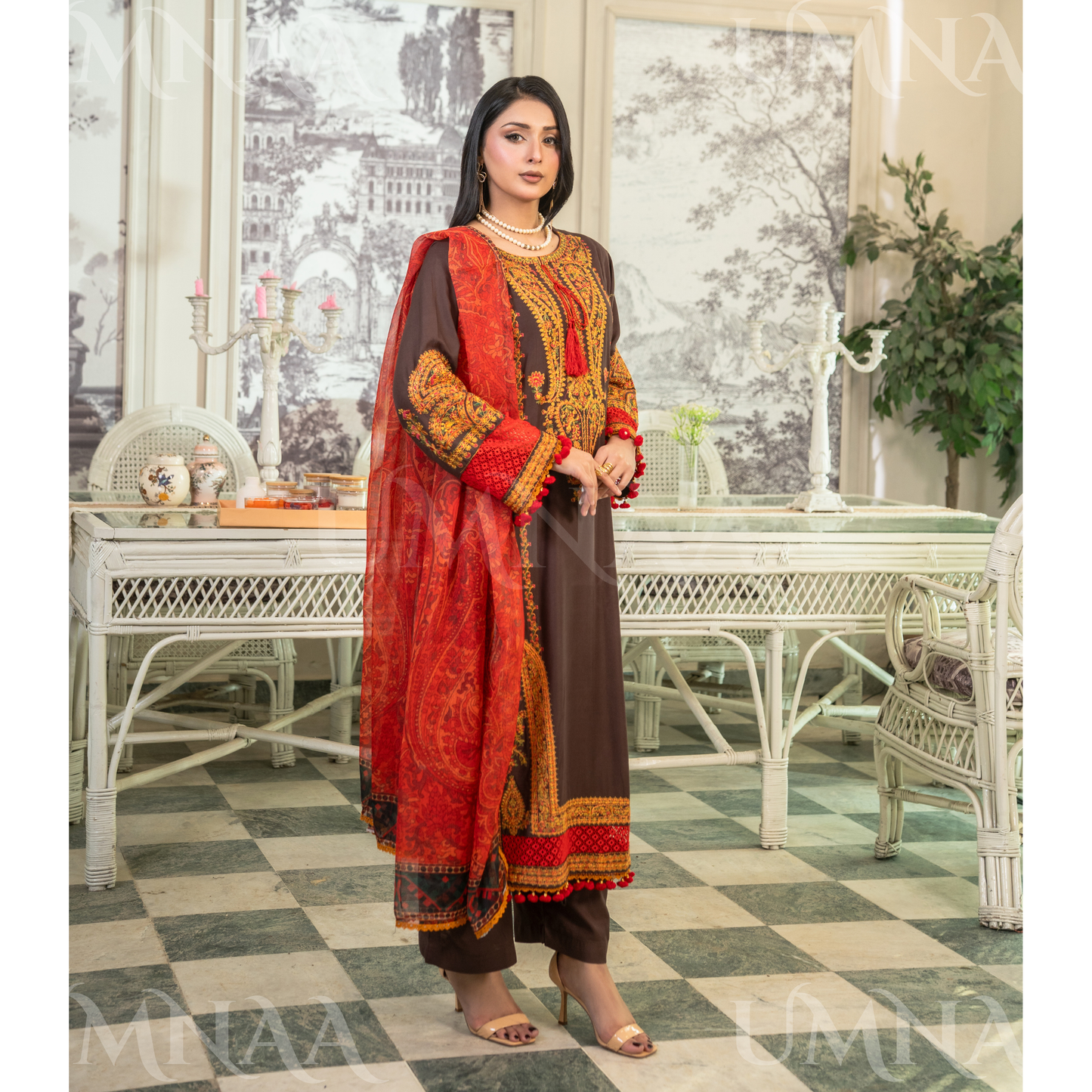 UA-163 Embroidered Linen Festive Collection | Ready by Wear | Pakistani Dress Asian Clothes Umnaa
