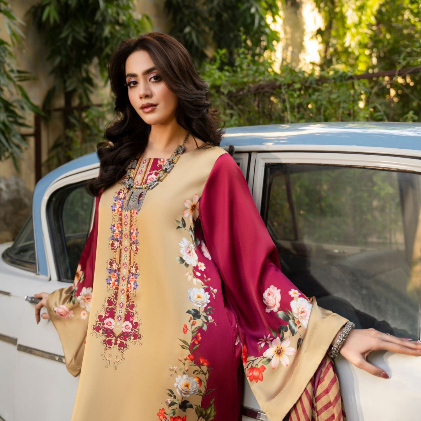 "Eliana" Embroidered Printed Shamooz Silk by Karma Collection | Asian Clothes | Eid