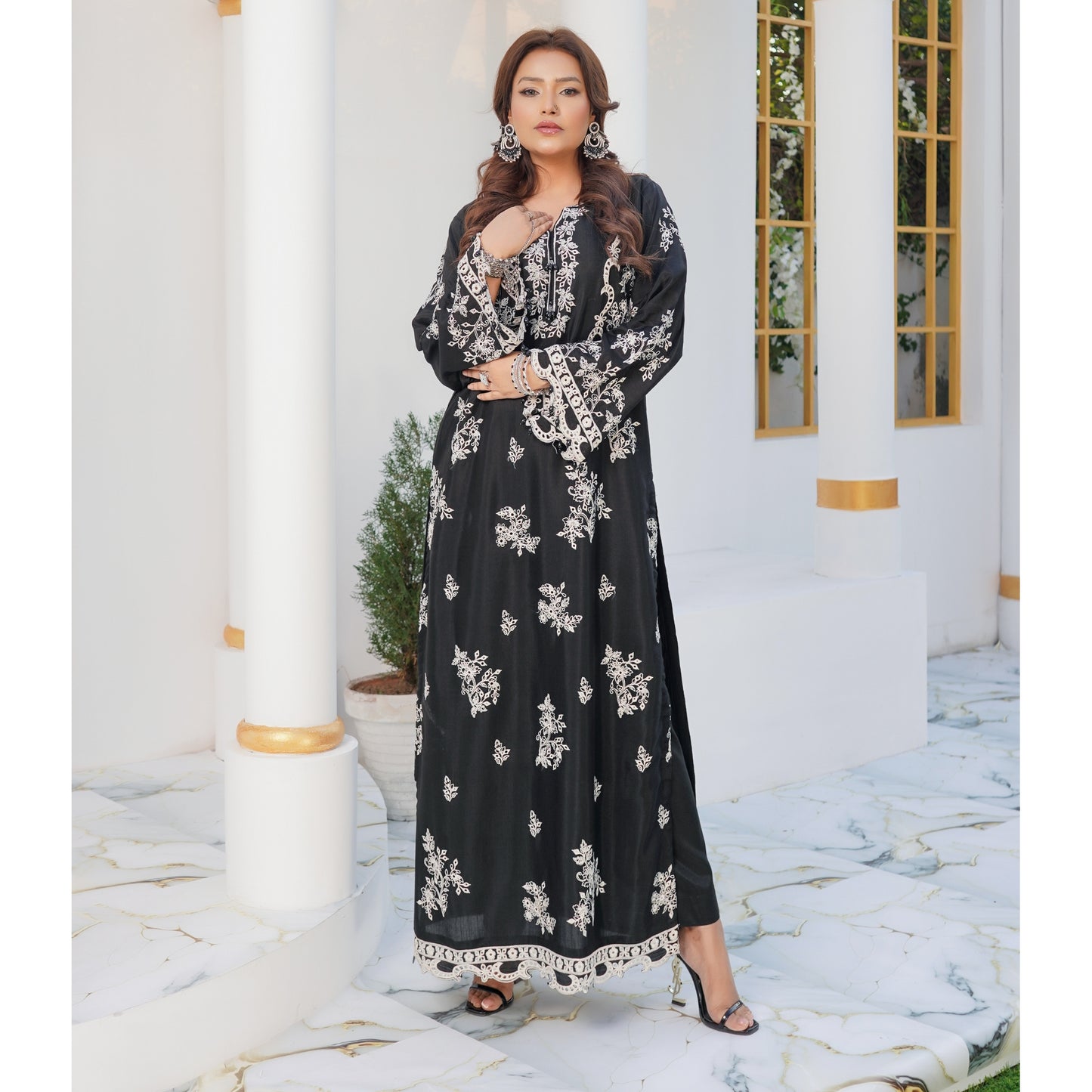 UMS-57 Embroidered Viscose Boring kaftan style2 Pc Set by Simrans