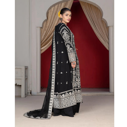 UA-181 Black Embroidered Festive Chiffon Dress by Umnaa