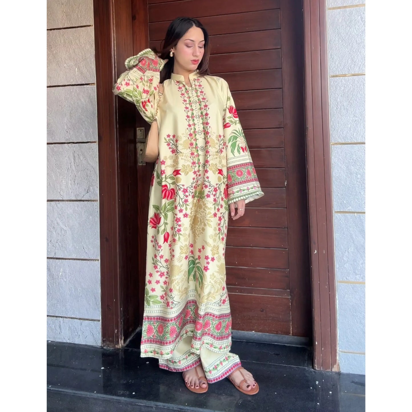 UA-183 Premium Silk Grip 2-Piece Pret – Kaftan Style Printed Co-Ords Set