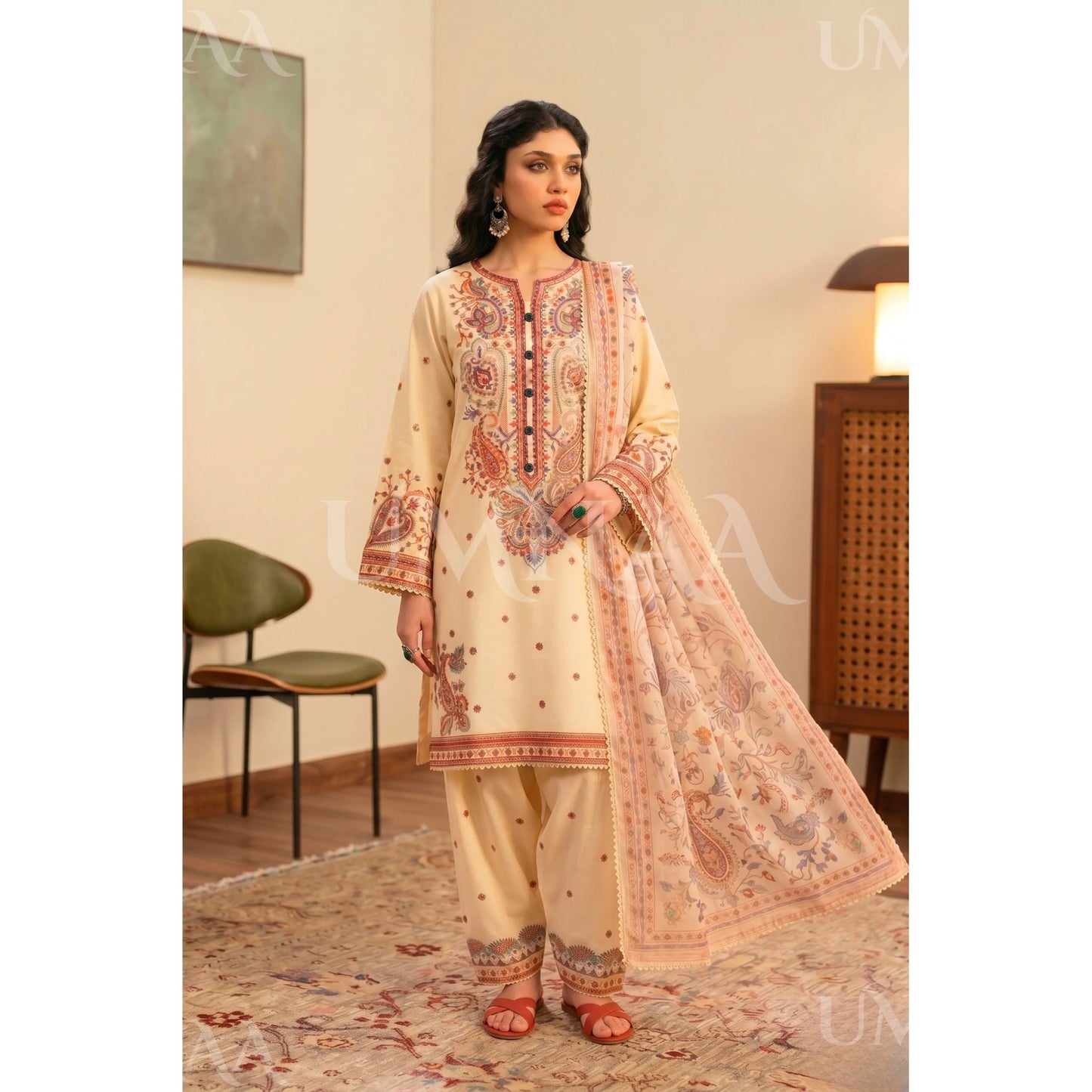 UA-188 Embroidered Cotton dress by Umnaa | Ready to Wear | Pakistani Asian Clothes