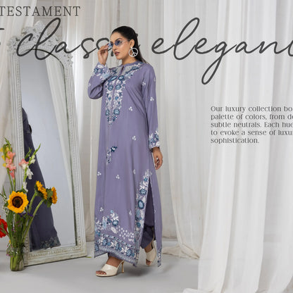 UTT-22 Embroidered Viscose Linen Kaftan Style 2 Piece Co Ord Set Collection by Traditional Thread