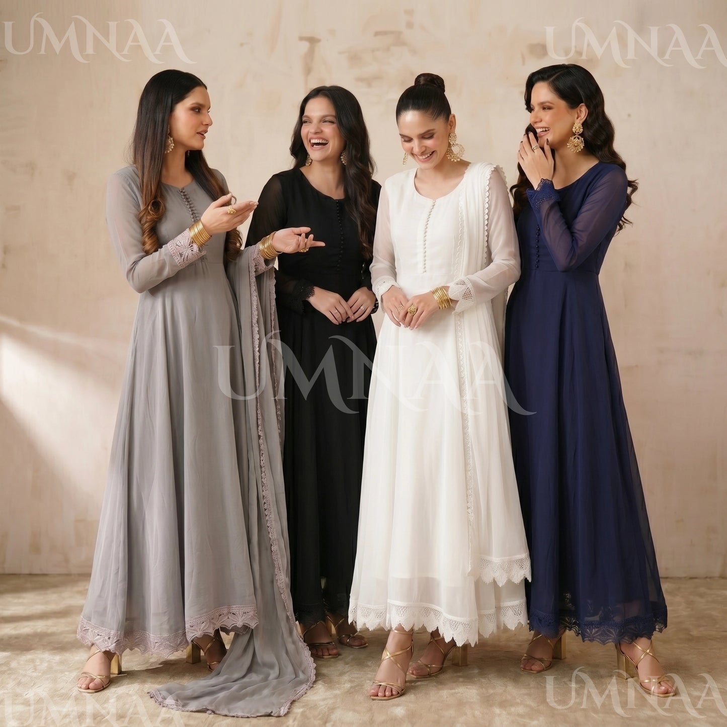 UA-204 Luxury Embroidered Chiffon Frock Collection 3 Pc | Ready to Wear | Umnaa