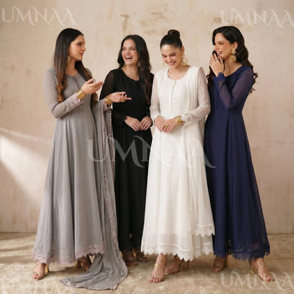 UA-204 Luxury Embroidered Chiffon Frock Collection 3 Pc | Ready to Wear | Umnaa