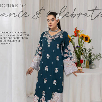 UTT-23 Embroidered Viscose Linen Kaftan Style 2 Piece Co Ord Set Collection by Traditional Thread