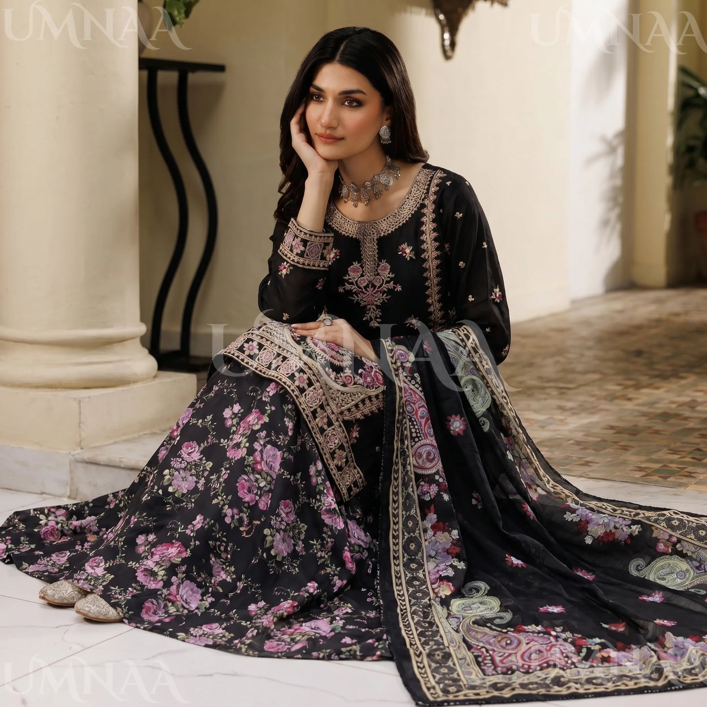 UA-211 Embroidered Viscose with Cotton Silk Sharara collection by Ready to Wear Pakistani Asian clothes