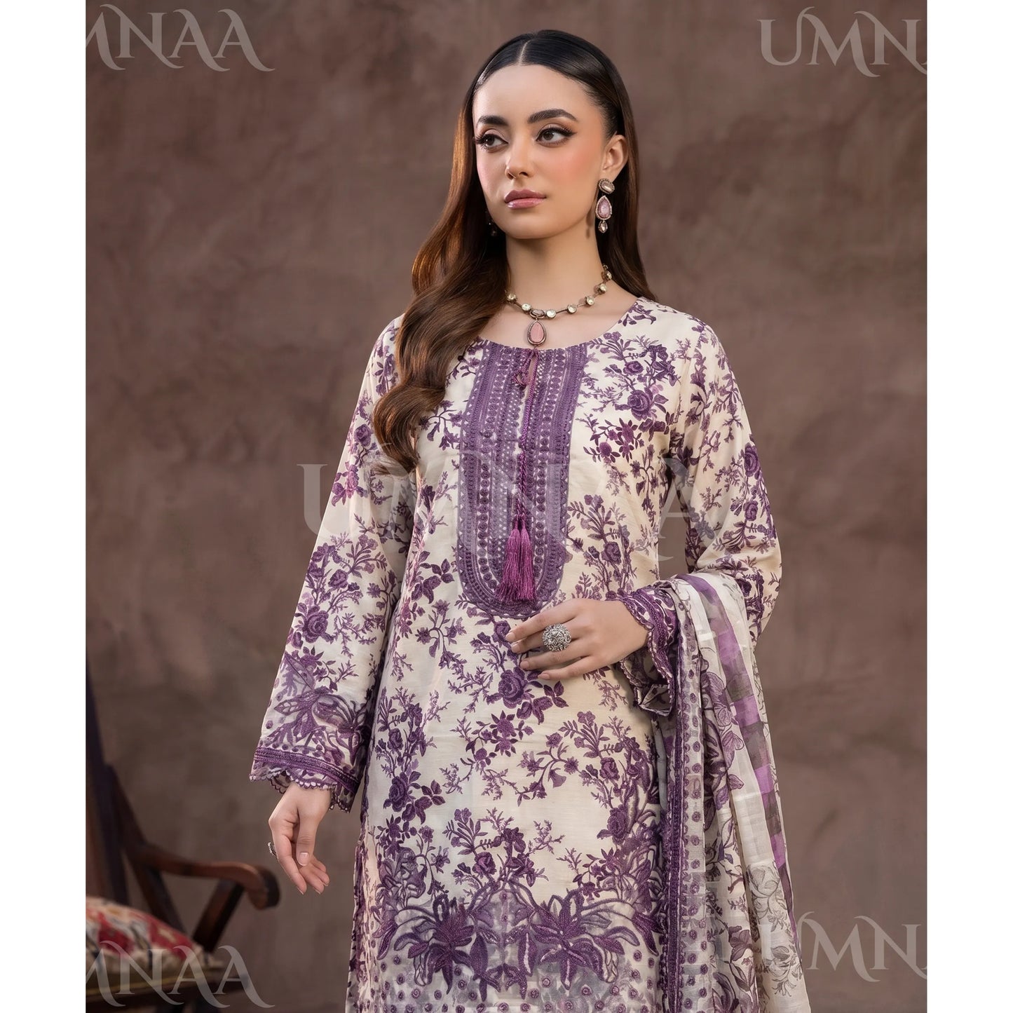 UA-212 Embroidered Printed Slub Poly Lawn Farshi Shalwar Collection by Umnaa | Ready to Wear Pakistani Asian Clothing