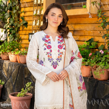 UA-223 Embroidered Cambric Cotton 3 Piece Suit | Tulip Shalwar & Printed Dupatta | Soft Summer Collection by Umnaa