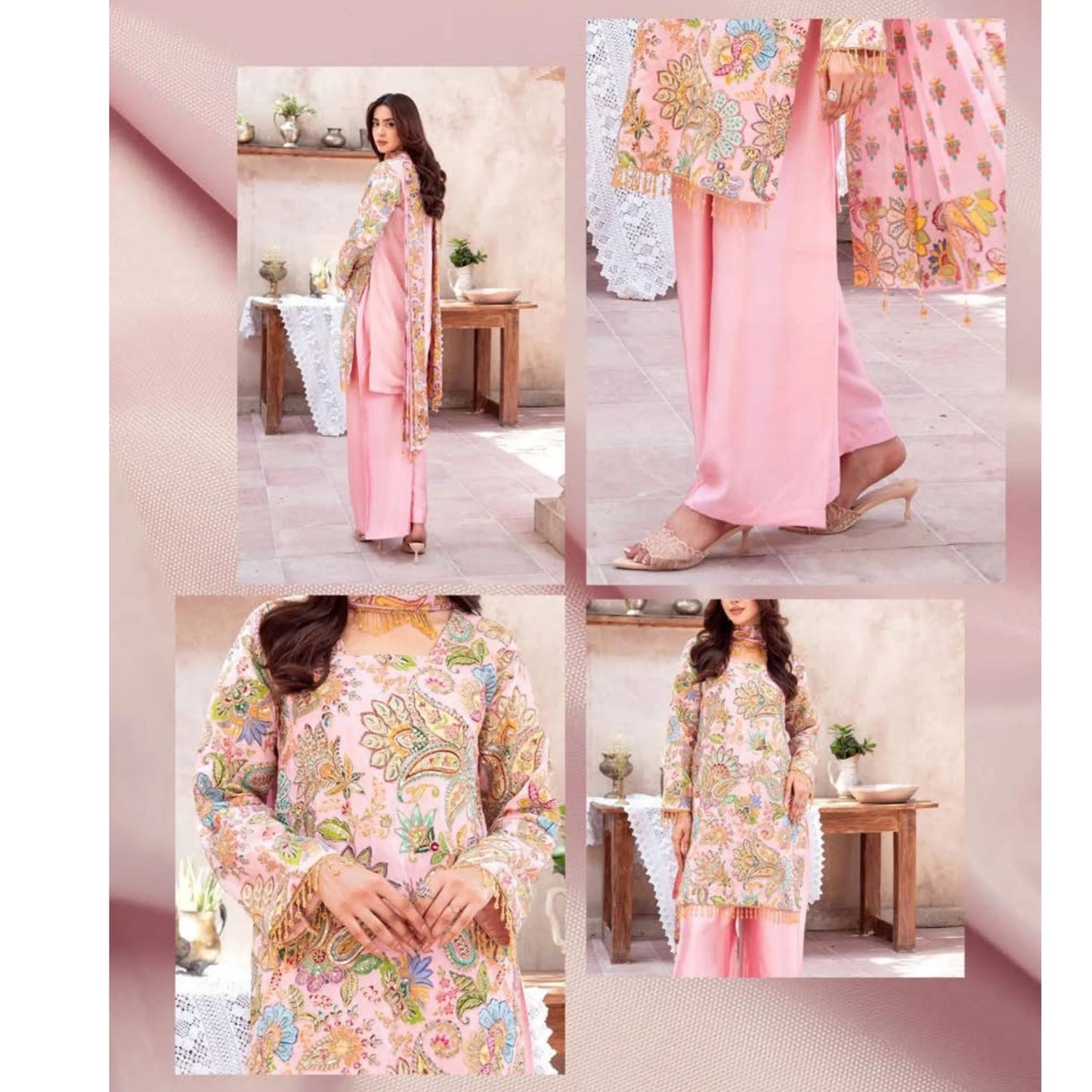 UA-225 Trendy Indian Armani Silk 3 Piece Suit by Umnaa | Embroidered Kameez with Shamoos Silk Shararah & Apple Silk Dupatta | Festive & Party Wear