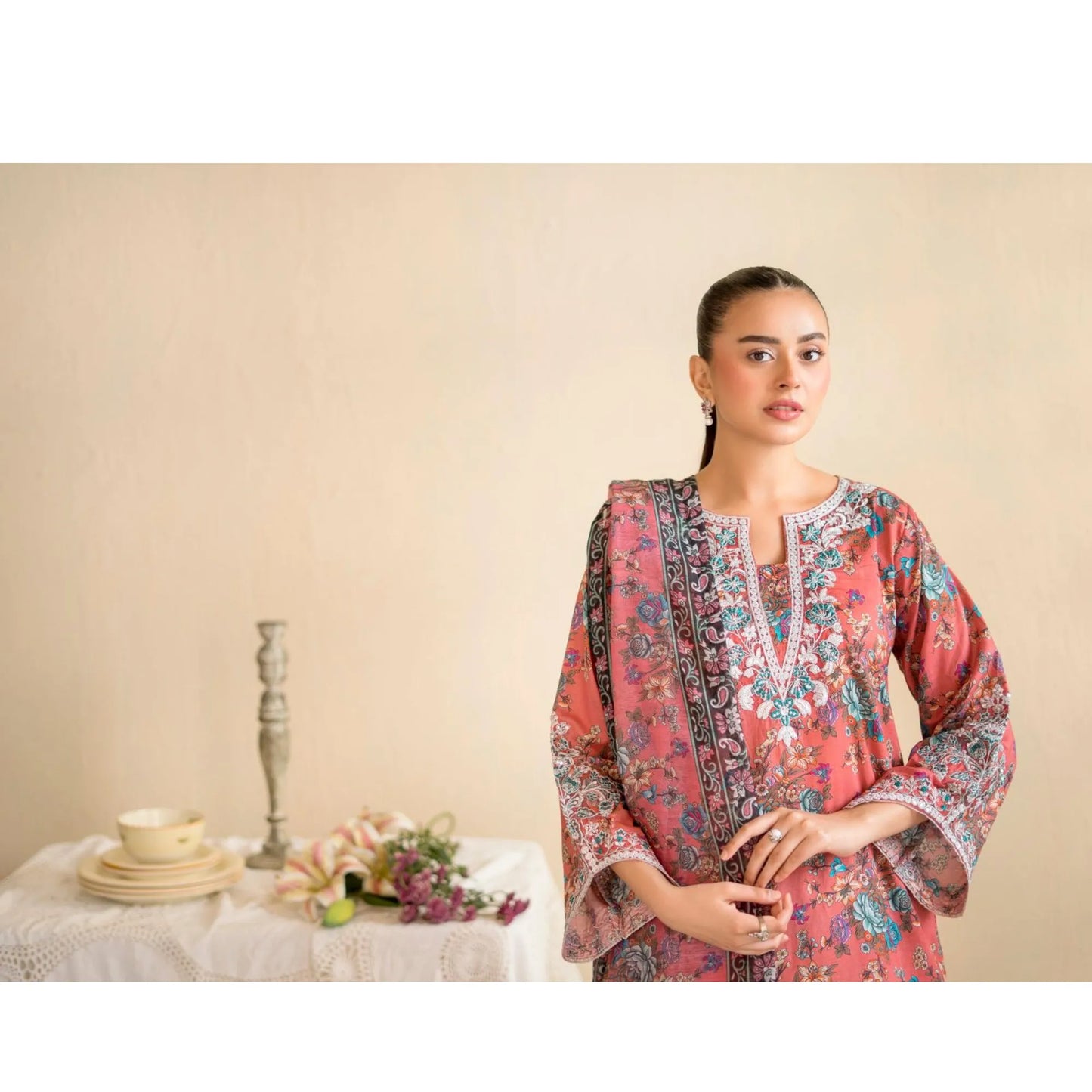 RA-37 Embroidered Printed Lawn Dress with Printed Cotton Silk Dupatta | Women's 3 Piece Summer Suit