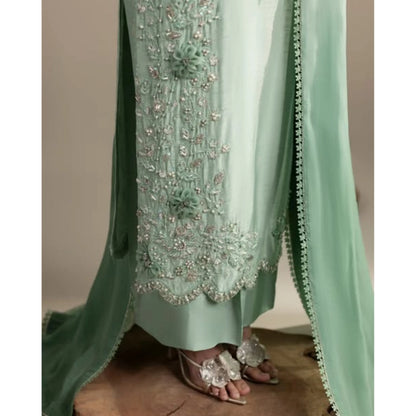 UA-336 Women's Embroidered Raw Silk Dress 3 Piece Festive & Party Wear Suit by Umnaa