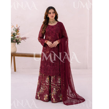 UA-249 Embroidered Chiffon Sharara Collection by Umnaa