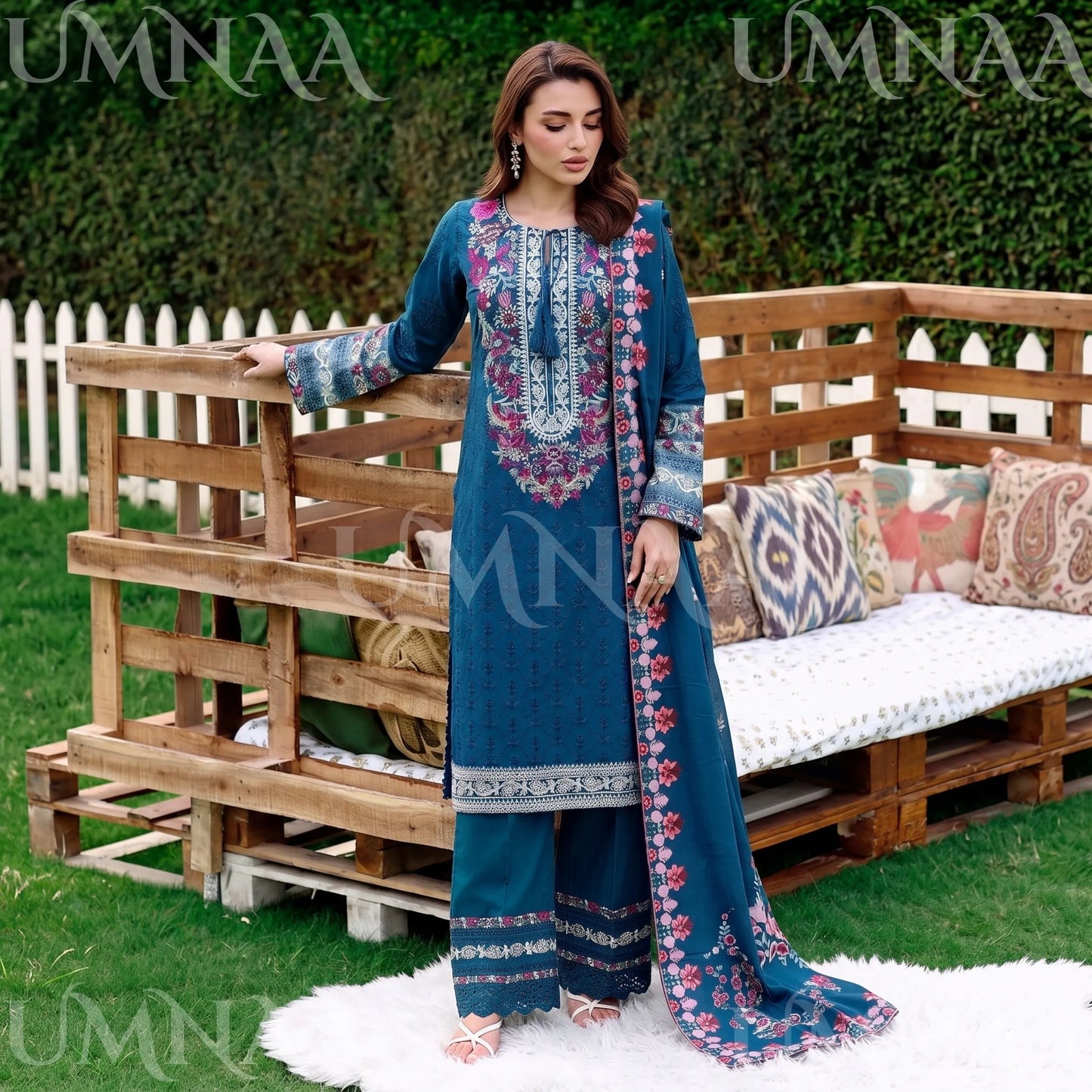UA-269 Embroidered Cambric Cotton 3 Pc Collection | Umnaa